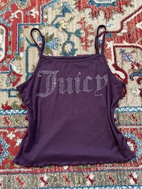 Juicy Couture Deep Purple Rhinestone Logo Ribbed Cami